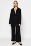 Women's Bottom Top Relaxed Fit Low Sleeve Polo Neck Knitwear Shirt High Waist Wide Leg Pants Set - 5