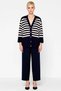 Stylish Button Detail Jacquard Striped Cardigan and Comfortable Straight-Leg Knitwear Pants Women's Bottom Top Bottom Top Set - 5