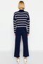 Women's Bottom Top Striped Oversized Mock Neck Knitwear Sweater Pants Two-Piece Set Winter Days Comfortable One - 6