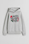 2026 New Year Santa Claus Christmas Printed Gray Hooded Sweatshirt