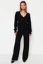 Women's Wide-Cut Stone-Embroidered Knitwear Sweater and Buttoned-Leg Pants Set and Comfortable Combination - 5