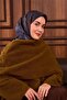 Twill Silk Scarf Navy Blue Green Toned Patterned Tok Duruşlu 90X90 - 2