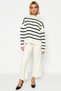 Women's Bottom Top Striped Oversized Mock Neck Knitwear Sweater Pants Two-Piece Set Winter Days Comfortable One - 5