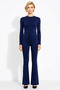 Women's Solid Color Fit Cut Long Sleeve Crop Top Casual Fit Wide Leg Knitted Pants Set - 5