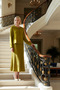 Women's Buttoned Crew Neck Cardigan and Long Pleated Knit Skirt Two-Piece Set Comfortable Casual