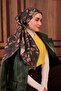Twill Silk Scarf Purple Green Mink Daisy Patterned Tok Duruşlu 90X90 - 7