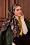 Twill Silk Scarf Purple Green Mink Daisy Patterned Tok Duruşlu 90X90 - 6