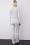 Women's Solid Color Fit Cut Long Sleeve Crop Top Casual Fit Wide Leg Knitted Pants Set - 5