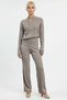 Women's Bottom Top Zippered Mock Neck Corded Fabric Knitwear Sweater and Wide Leg Pants Set Winter and Elegance - 5