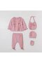 New Born Girl Long Sleeve Ecru Striped Lace Detail Five-Piece Set - 5