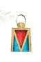 Moroccan Metal Lantern - Ramadan Lantern Decor, Arabic Lanterns for Indoor & Outdoor Use, Garden & Floor, Gold & Rose Gold Lanterns1 pc (Big X Red Blue) - 7