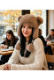 Plush Light Brown Color Tailed Cat Beanie Protects from Cold - 2