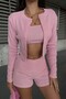 3-Piece Set - Long Sleeve Cardigan, Cami Crop Top, Folded Shorts - 2