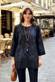 Necklace Detailed Patterned Blouse 31532 Navy Blue - 3
