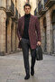 Slim Fit Patterned Single Slit Wool Blend Double-Breasted Claret Red Coat - 5