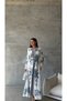 Atlas Fabric Floral Patterned Crew Neck Patch Detail Gray Dress (Belt Included)-42127 - 6
