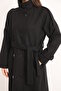 Black New Trend Women's Cashmere Mock Neck Front Buttoned Belted Epaulette Overcoat. - 4