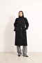 Black New Trend Women's Cashmere Mock Neck Front Buttoned Belted Epaulette Overcoat.