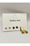 Steel Gold Star Single Stone Multiple Earrings - 2