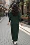 Green Comfortable Fit Flexible Fabric Long Knit Dress - 4