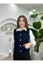 Women's Navy Blue Gold Buttoned Pocketed Knit Vest - 4