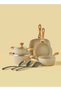 10-Piece Aluminium Non-Stick Pots & Pans Set with Wood Handles & Glass Lids, PFOA Free, Beige