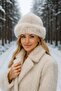 Ecru Soft Textured Plush Neck Collar and Earflap Women's Hat - 2