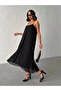 Pleated Black Midi Length Chiffon Casual Dress - 4