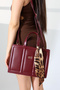 Women's Burgundy Colored Modern Designed Shoulder and Hand Bag with Leather-Look Scarf Detail - 7