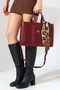 Women's Burgundy Colored Modern Designed Shoulder and Hand Bag with Leather-Look Scarf Detail - 5