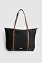 Lore Front Pocket Detailed Tote Model Satin Large Size Handbag and Shoulder Bag Black - 2