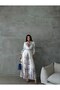 Crepe Fabric Floral Pattern Shirt Collar Self Belted White Dress-42131