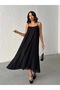 Pleated Black Midi Length Chiffon Casual Dress - 8