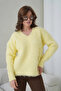 Women's V-Neck Beard Textured Fleece-Lined Oversized Knitwear Sweater 8695 - 5