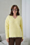 Women's V-Neck Beard Textured Fleece-Lined Oversized Knitwear Sweater 8695 - 4