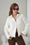 Women's Turn-Down Collar Zipper Closure Corded Fabric Knitwear Jacket - 7
