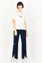 Women Crew Neck Short Sleeve Embroidered T-Shirt, Cream - 4