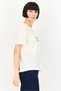 Women Crew Neck Short Sleeve Embroidered T-Shirt, Cream - 2