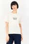 Women Crew Neck Short Sleeve Embroidered T-Shirt, Cream