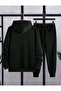 طقم سويت شيرت وبنطلون رياضي من Balance مطبوع قصة فضفاضة Winter 3 Thread Black K بغطاء رأس - 2