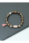 Certified Agate, Pink Opal, and Hematite Natural Stone Women's Bracelet - Pink Tassel - 2