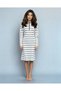 Women's Striped Midi Length Knit Dress with Zipper at the Neck - 7