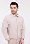 Men's Beige Gabardine Fabric Zippered Oversized Transitional Jacket - 4