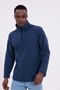 Men's Navy Blue Fit Mock Neck Half Zipper Sweatshirt Fleece - 2