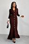 Women's Brown Stylish Ankle Length Sleeve Buttoned Long Knit Dress - 3