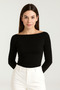 Women's Black Ultra Soft Boat Neck Long Sleeve Blouse - 3