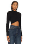 Women's Black Turtleneck Long Sleeve Asymmetrical Cut Sandy Crop Blouse
