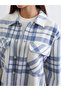 Lcw Modest Blue Plaid Oversized Women's Melton Shirt Jacket - 3