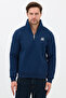 Embroidered Half Zip Indigo D Mock Neck Sweatshirt - 2