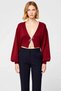 Women's Crop Knit Cardigan with Low Sleeves, V-Neck, Bow Detail, Create a Stylish and Comfortable Everyday Wear Style - 5